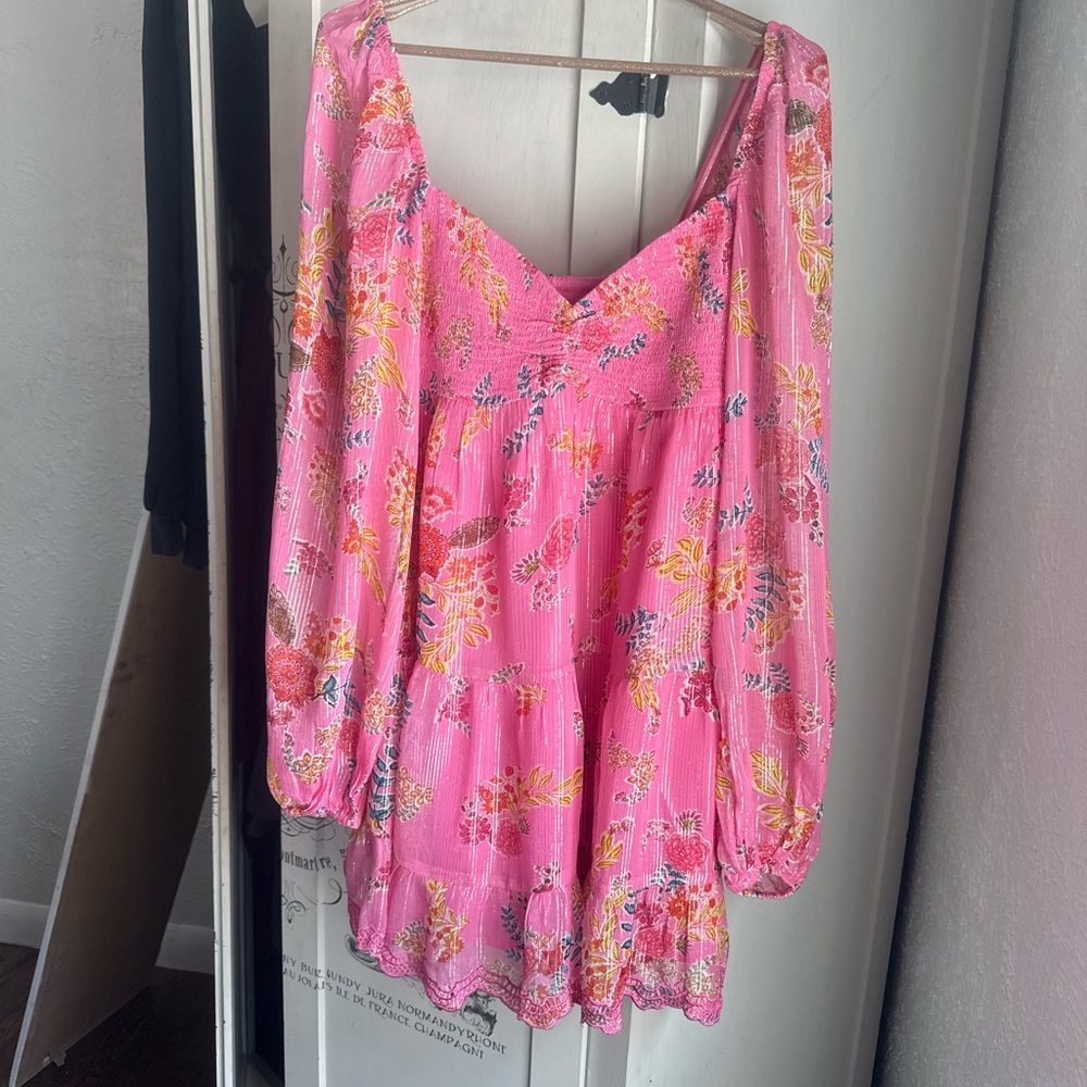 Very Gently Preowned Hemant & Nandita Pink Floral Long Sleeve Mini Dress